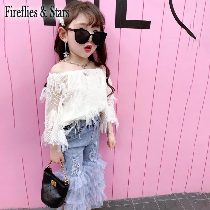 Весенний комплект из 2 предметов для девочек блузка + джинсовые штаны Детский