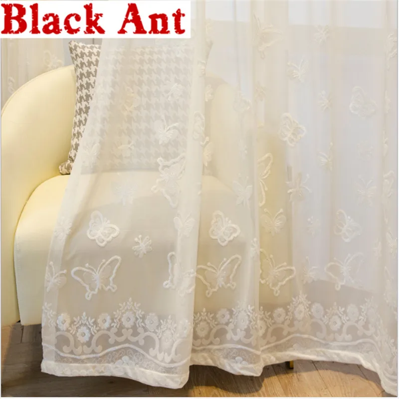 

White Gauze Window Screen Embossed Butterfly For Living Room Tulle Curtain Bedroom Kitchen Drape Panel Finished X-JD939#20