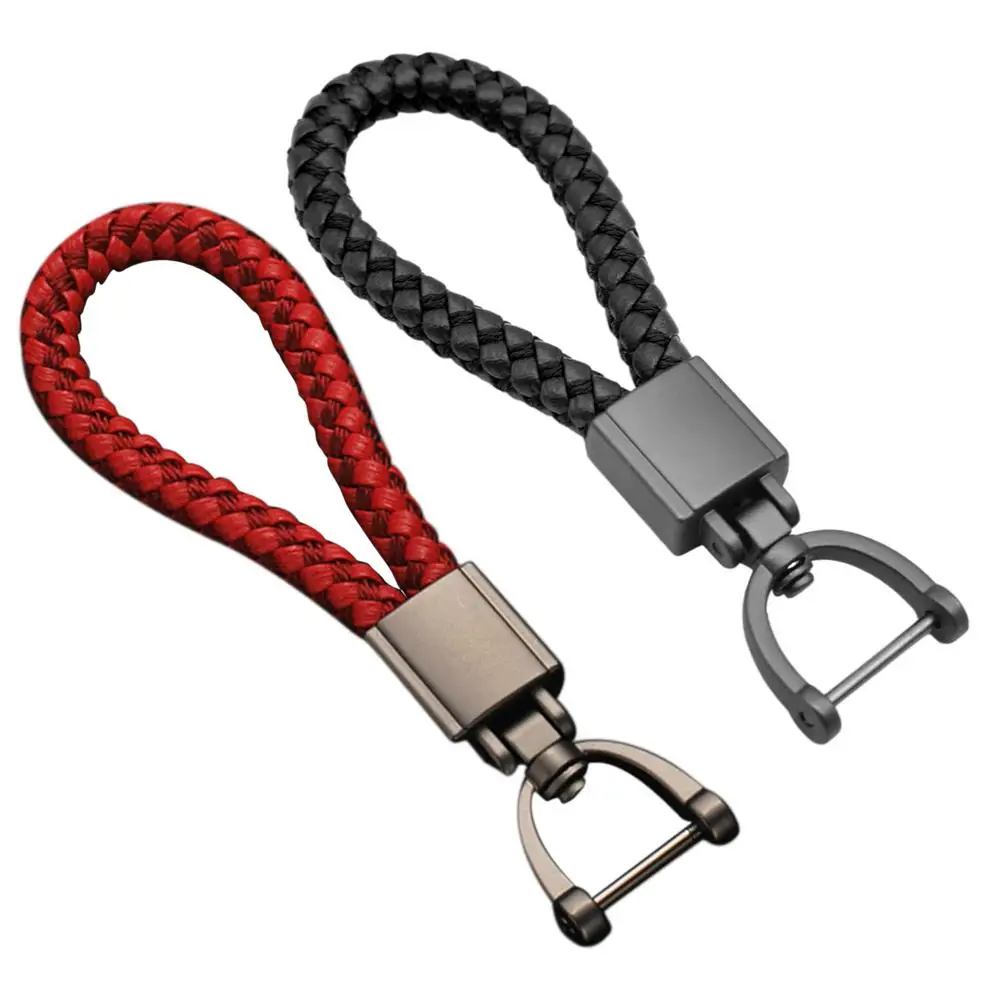 

Universal Car Fob Keychain Metal Braided Leather Rope Handmade Waven Keychain Leather Key Chain Ring Holder for Car Keyrings