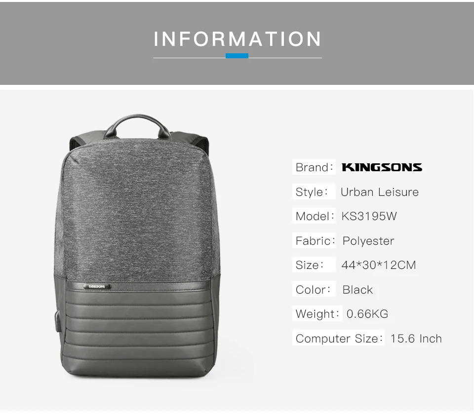 Kingsons 15," мужские рюкзаки модные противоугонные рюкзаки для школы повседневный рюкзак нейлоновые рюкзаки для ноутбука
