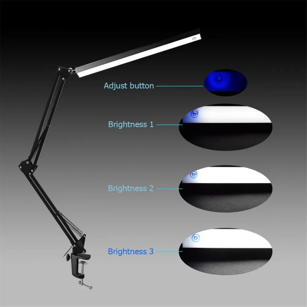 

Aluminum Alloy Folding Clip-on USB LED Table Lamp Long Arm button Control Dimmable Desk Lamp Eye Protection Table Light