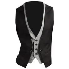 Men's Fake Two-piece V-neck Sleeveless Button Pockets SlimS1 FitS1 Vest Jacket Blazer Oversized Formal Business Jacket Vest (3)