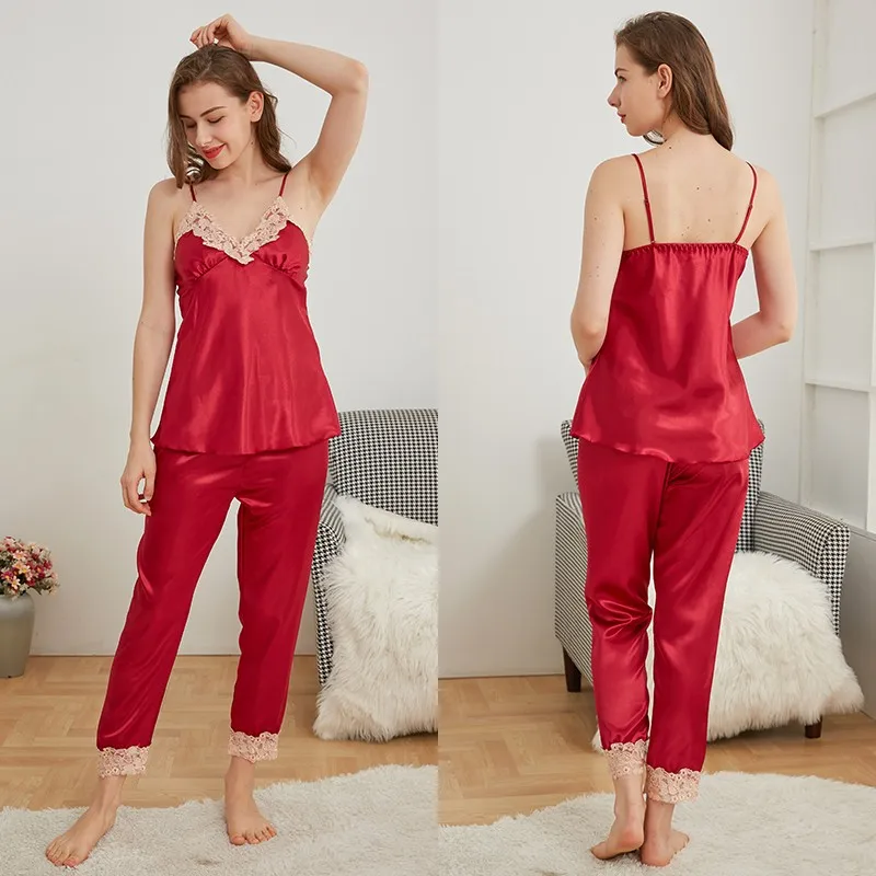 

Sexy Pajamas Set Women 5PCS Robe Suit Satin Sleepwear 2021 New Pijamas PJS Lace Patchwork Nightwear Lounge Wear Homewear