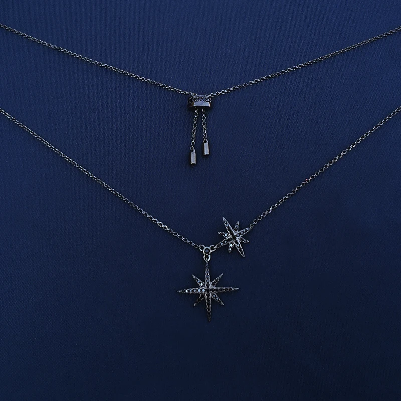 

S925 Sterling Silver New Light Luxury Rice Word Star Shape Monaco Necklace Female Fashion Six-pointed Star Clavicle Chain