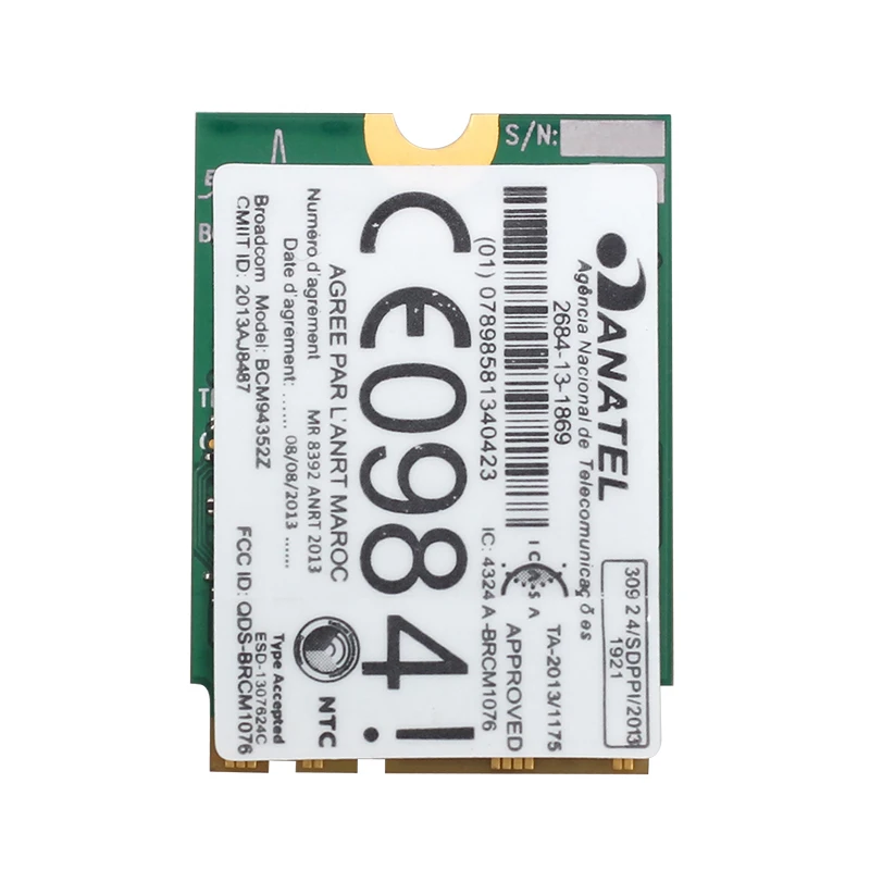 Беспроводная сетевая карта Broadcom BCM94352Z DW1560 867 Мбит/с AC NGFF M.2 Wi Fi 06XRYC 802.11ac Bluetooth 4 0 для