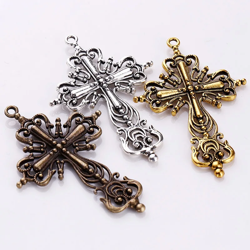 61*39 мм полые филигранные Религиозные Крест Подвески из металлического сплава