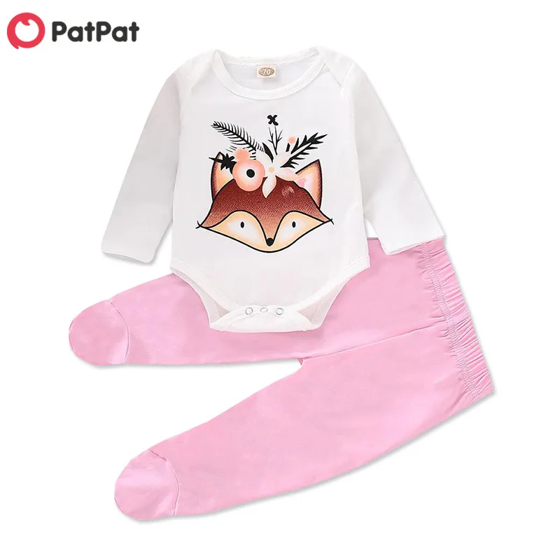 Весенний комплект из боди и штанов с изображением милой лисы для маленьких