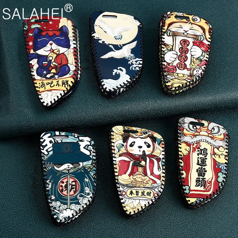 

Leather Car Key Case Cover For BMW X1 X3 X5 X6 Series 1 2 3 4 5 6 7 F15 F16 E53 E70 E39 F10 F30 G30 Remote Key Shell Keychain