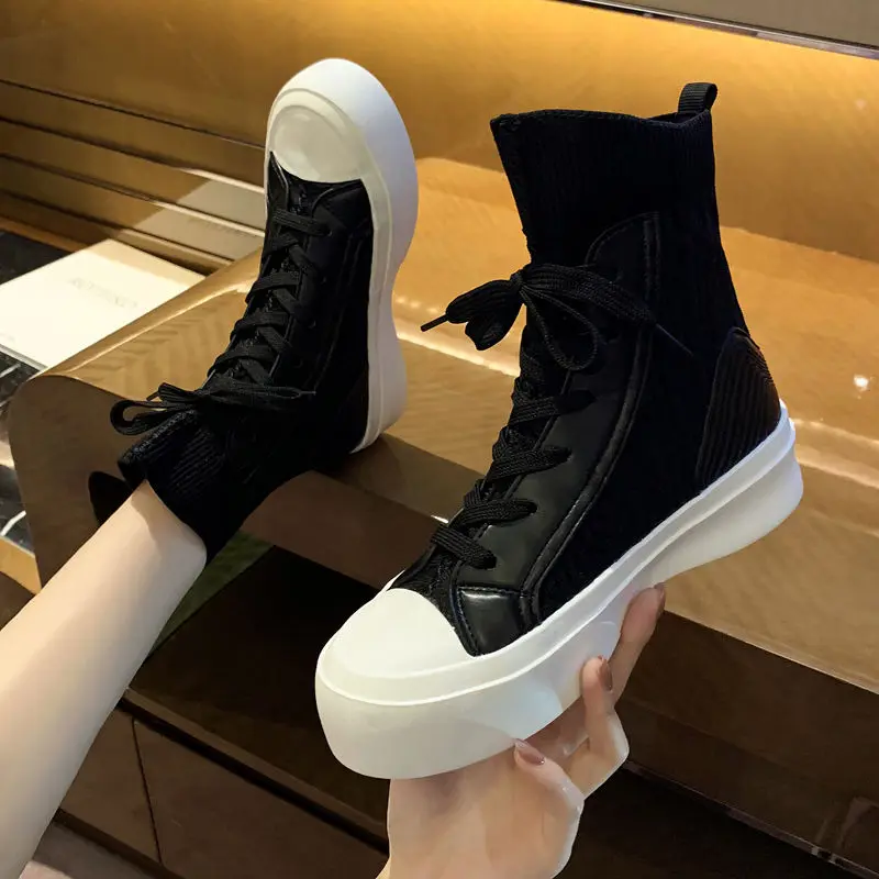 

High-top shoes women's white fall 2021 new breathable flat-bottomed fashion casual shoes with waterproof platform