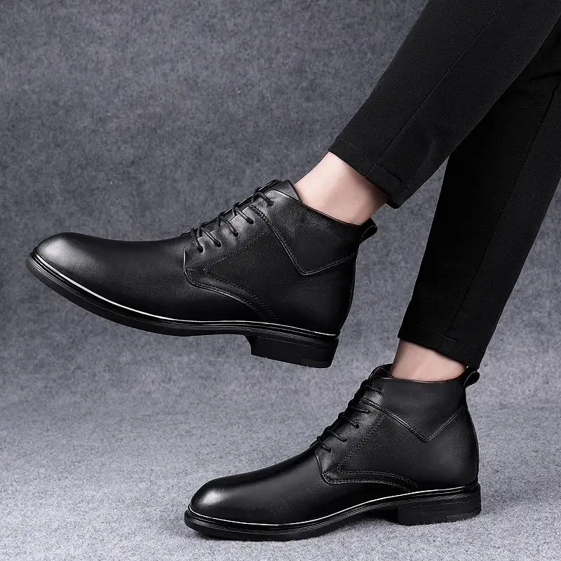 

Genuine Leather Men Boots Ankle Boots winter Men's Lace Up Comfortable warm Non-slip Male with Fur Snow Boots for men o4