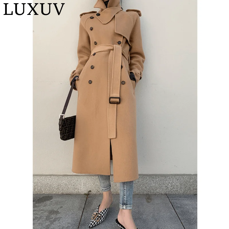

LUXUV Women's Tweed Winter Jacket Wool Blends Mixtures Trench Coats Overcoat TopCoat High Quality Outerwear Poncho Autumn