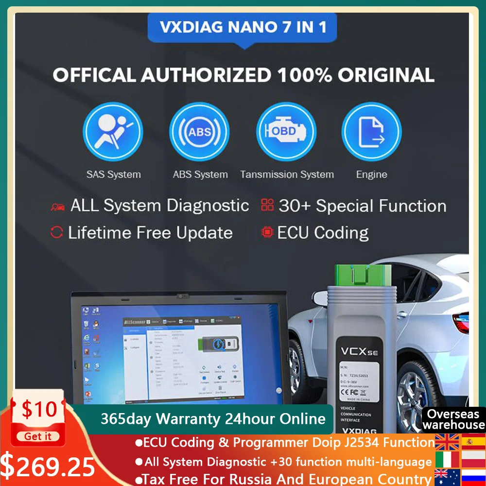 VXDIAG SE NANO PRO 7 в 1, диагностическое кодирование ECU для GM, Honda, Mazda, Toyota, Au-di, JLR, сканер кодов - изображение