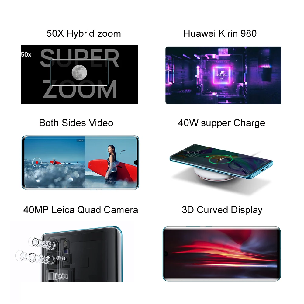Смартфон Huawei P30 Pro глобальная версия 8 Гб 256 ГБ 40 мегапиксельная четырехъядерная