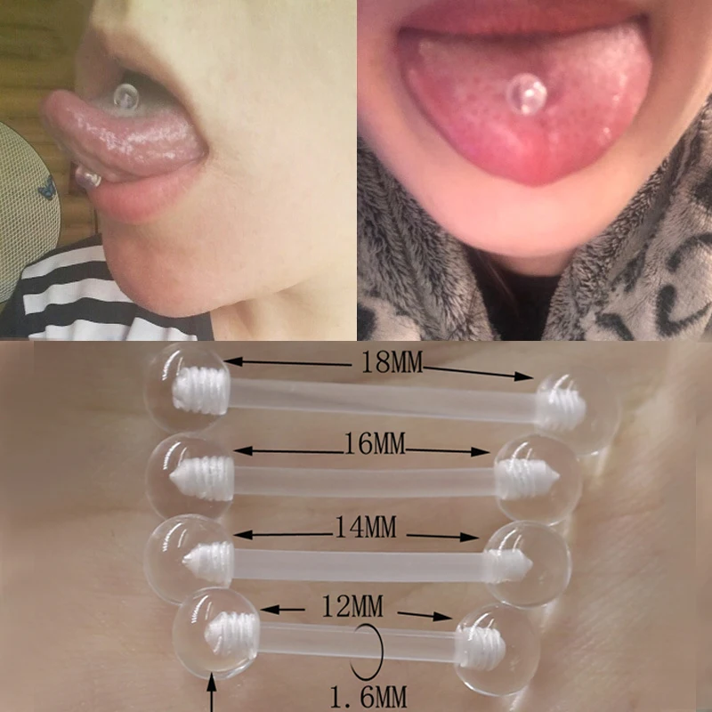 Кольцо для пирсинга языка мягкое прозрачное акриловое 14 г 10 шт. | Украшения и