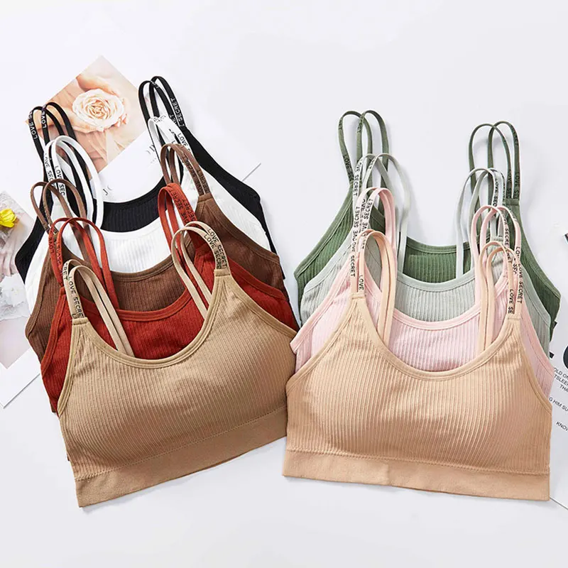 

1 Size Sports Bra Women Solid Wireless Padded Bra Thin Shoulder Strap Comfortable Simplicity Backless Tops