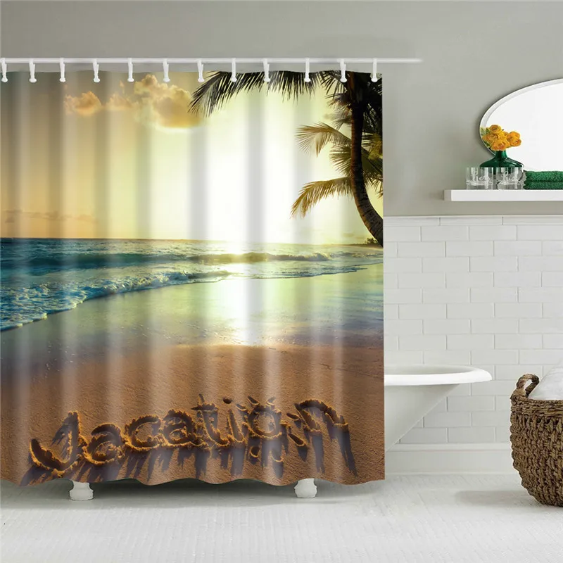 Море пляж душ занавески раковина печатных ванной экран водонепроницаемый