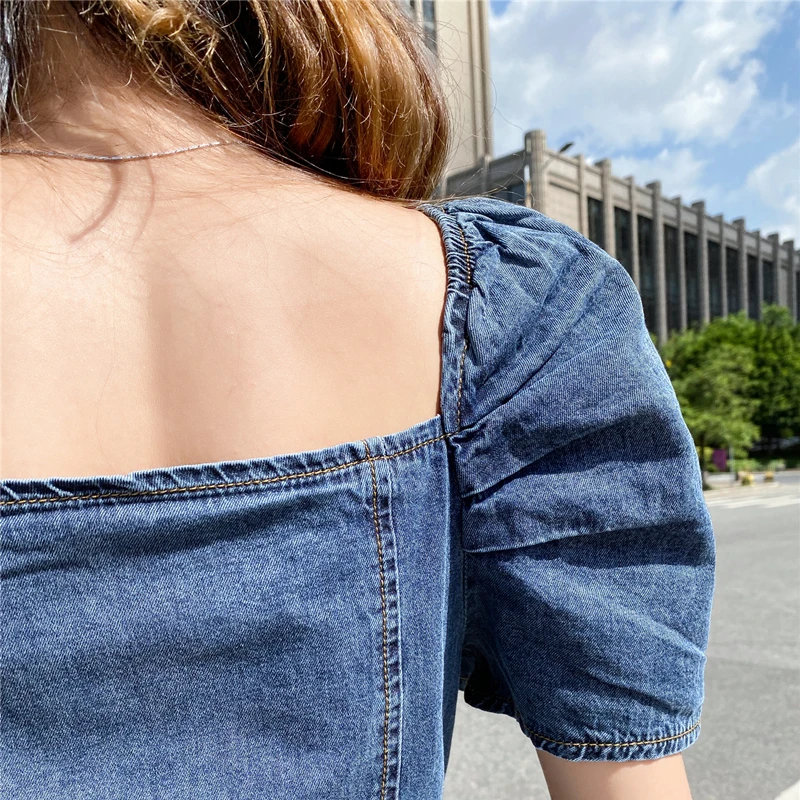 

2021 new summer women's thin denim skirt soft denim ladies fashion sexy backless one-shoulder dress beautiful student miniskirt