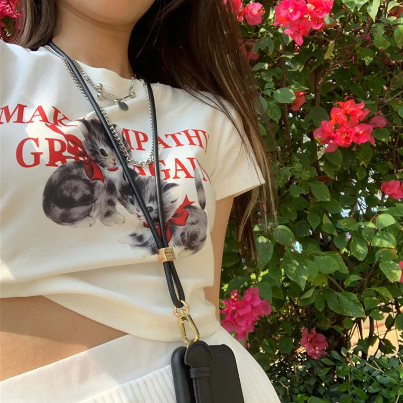 Милый Винтажный укороченный топ E-Girl в стиле Харадзюку С мультяшным принтом