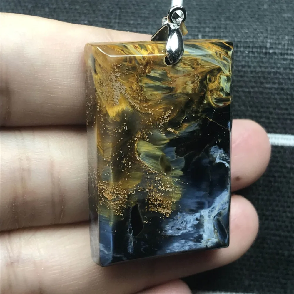 Натуральный Синий желтый кулон Pietersite для женщин и мужчин 37x26x6 мм, кубический кристалл, прямоугольник, любовь, модные украшения из бусин, кулон AAAAA