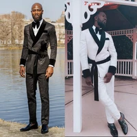 luxury jacquard mens suits 2 pieces black velvet shawl lapel wedding tuxedos formal groomsmen custom made blazerpant