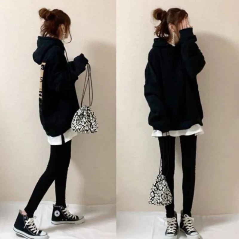 

Женский свитер с капюшоном, Новинка осени 2021, повседневный Свободный пуловер с буквенным принтом и длинными рукавами, топ, Wm *