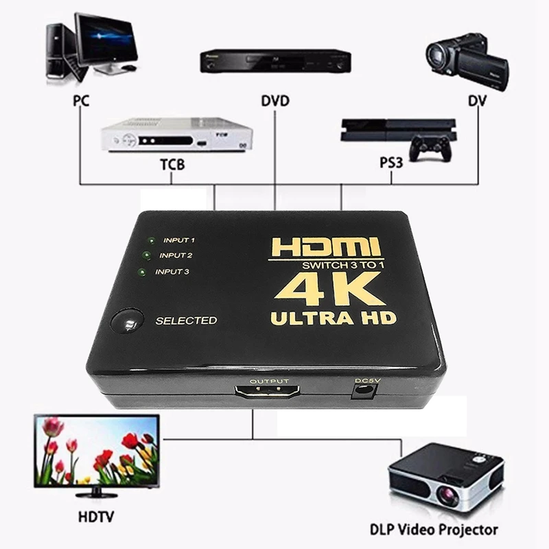 1080P HDMI видеопереключатель 4K x 2K сплиттер 3 входа 1 выход переключатель для DVD TV PS4/3| |