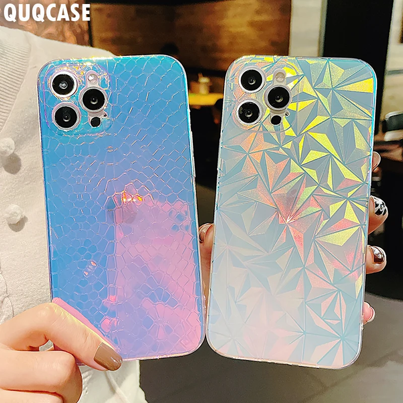 Роскошный 3D лазерный Радужный цветной прозрачный чехол для iPhone 11 Pro Max 12 Mini 13 7 8 Plus