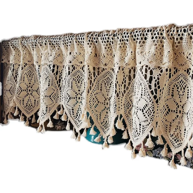 Американские кантри Вязаные Короткие шторы с кисточками для кухни полые