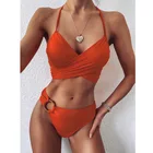 Купальник женский с высокой талией, пикантный бикини с эффектом пуш-ап, однотонный оранжевый купальный костюм, купальники с высоким вырезом, 2021