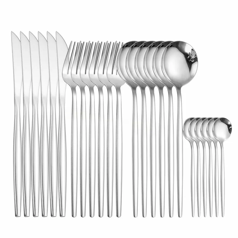

Silverware Tableware 24Pcs Spoon Fork Knife Cutlery Set 18/10 Stainless Steel Dinnerware Set Kitchen Silver Complete Dinner Set