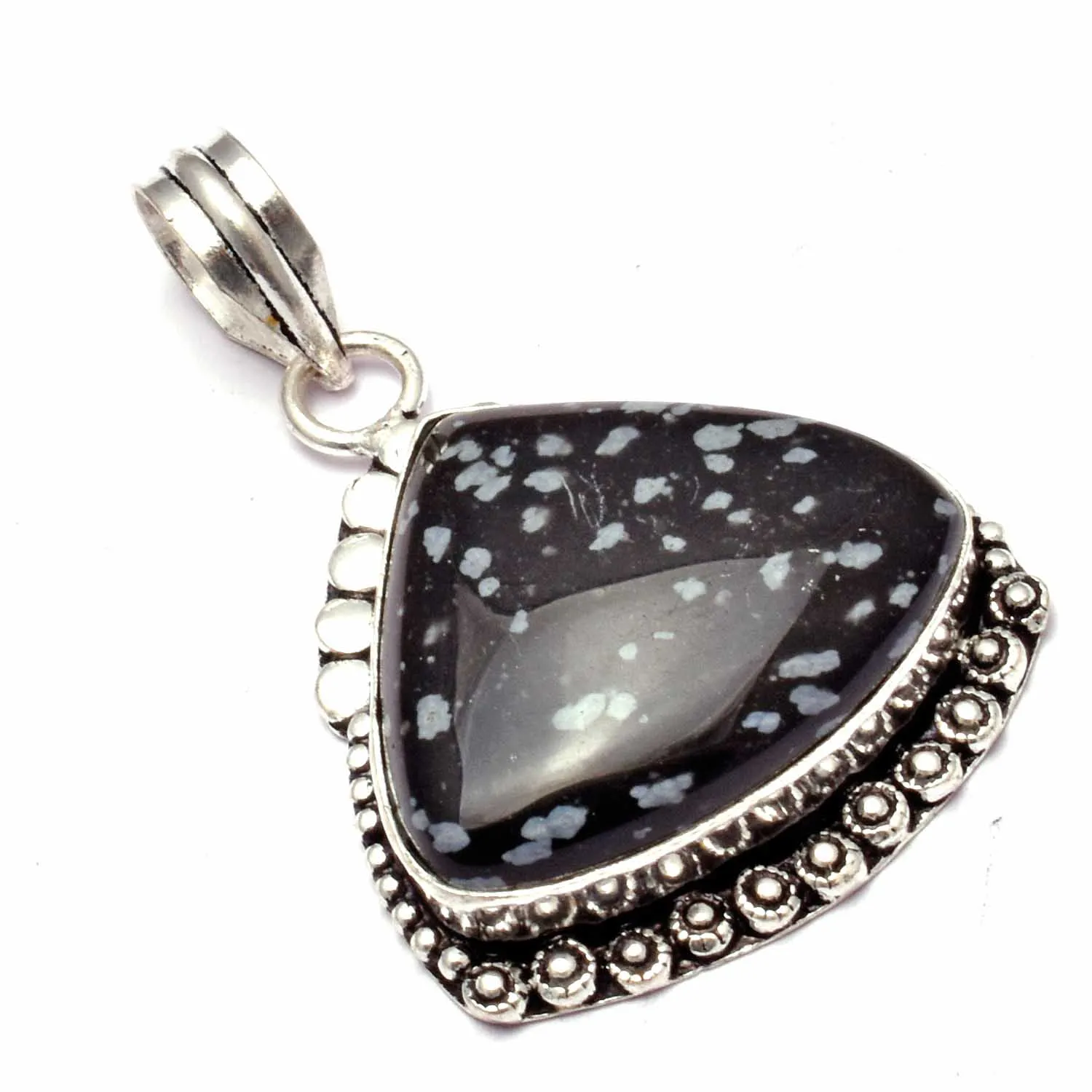 

Genuine Snowflake Obsidian Pendant Silver Overlay over Copper , 46 mm, P12600