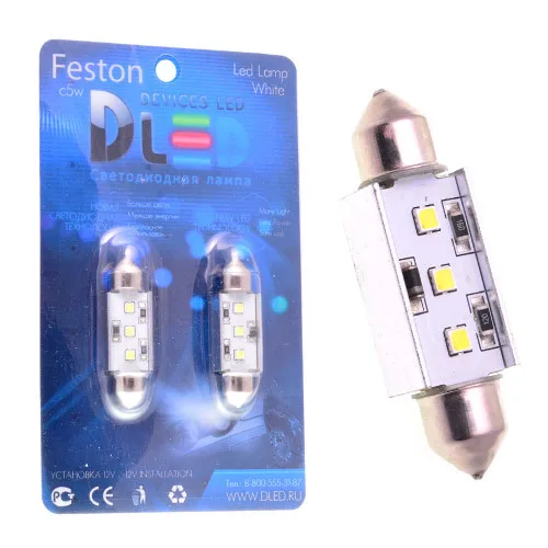 Светодиодная автомобильная лампа C5W FEST 36мм + SV8,5 - 3 SMD 2323 ( с обманкой) (Комплект 2 лампы.)