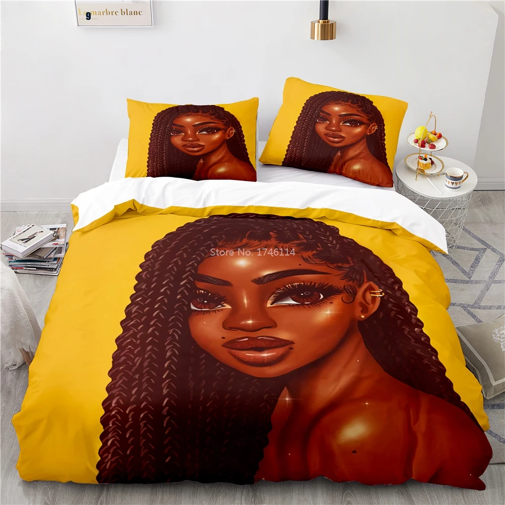 

2/3pcs Fashion Sexy African Girl 3D Printed Duvet Cover with Pillowcase Set Twin Full Queen King Size Bedding Set for Boys Girls