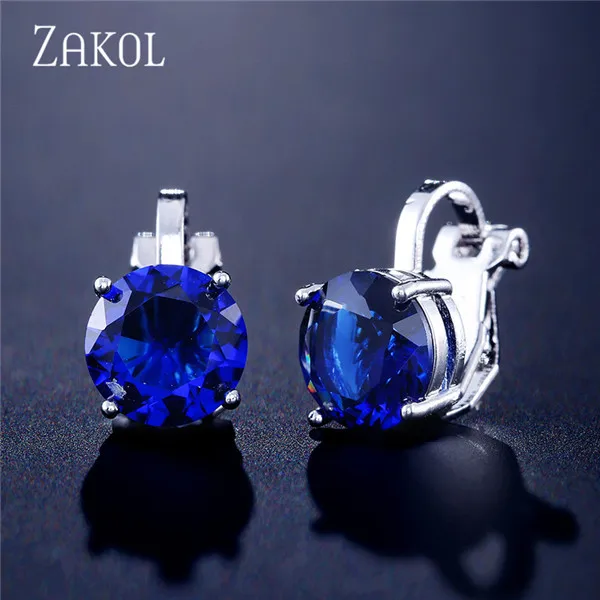 ZAKOL Cubic Zirconia Clip Earrings для Дамская Мода Ювелирные изделия из кристаллов серьги женские Свадебная вечеринка подарок наивысшего качества FSEP526 - Окраска металла: Blue