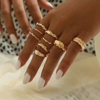 9 pcs set retro geometric ring twisted irregular metal texture multi layer joint ring set for women simple style new jewelry