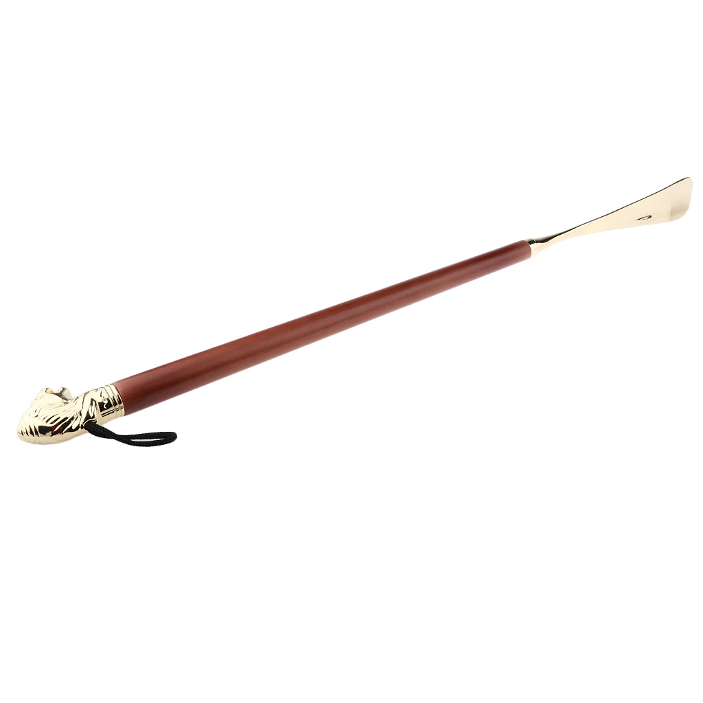 Shoe Horn 58cm Retro Durable Lion Head Long Metal Shoehorn Brown Wood Handled Shoe Lifter Spoon 58cm
