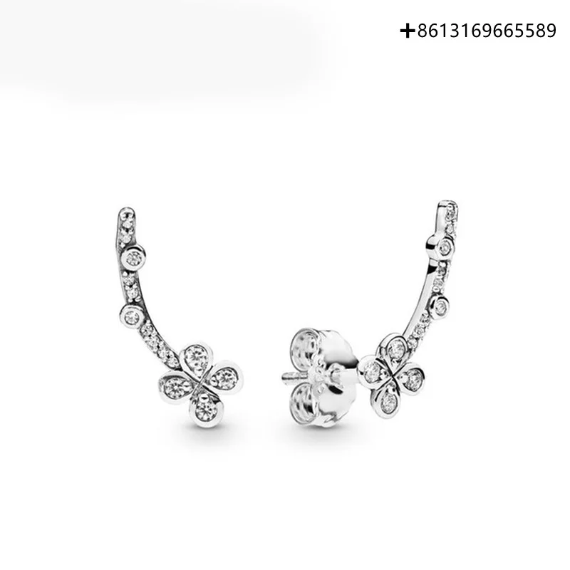 

100% 925 Sterling Silver New 2019 Spring 297936CZ Draped Four-Petal Flowers Earring Studs Tassel Earrings Free Shipping