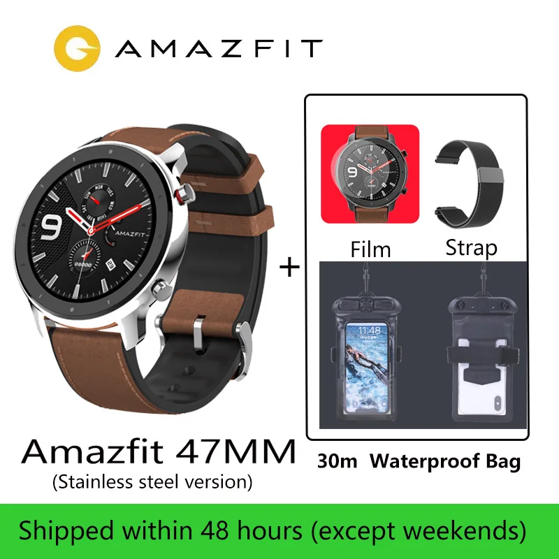47 Stainless Steel Смарт-часы Amazfit GTR, 47 мм, Xiaomi Huami 5ATM, водонепроницаемые спортивные Смарт-часы, 24 дня, батарея, управление музыкой, с gps, пульсометр - Цвет: 47 Stainless Steel