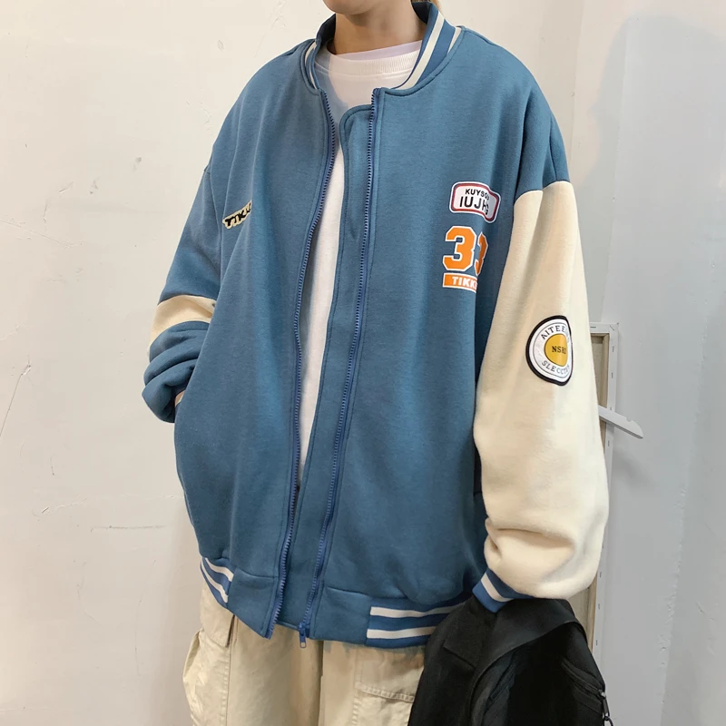 

2021 Korean Style Baseball Jacket Kpop Splicing Couple Clothes Ulzzang Loose Coat Autumn Harajuku Fashion Oversized Clothing