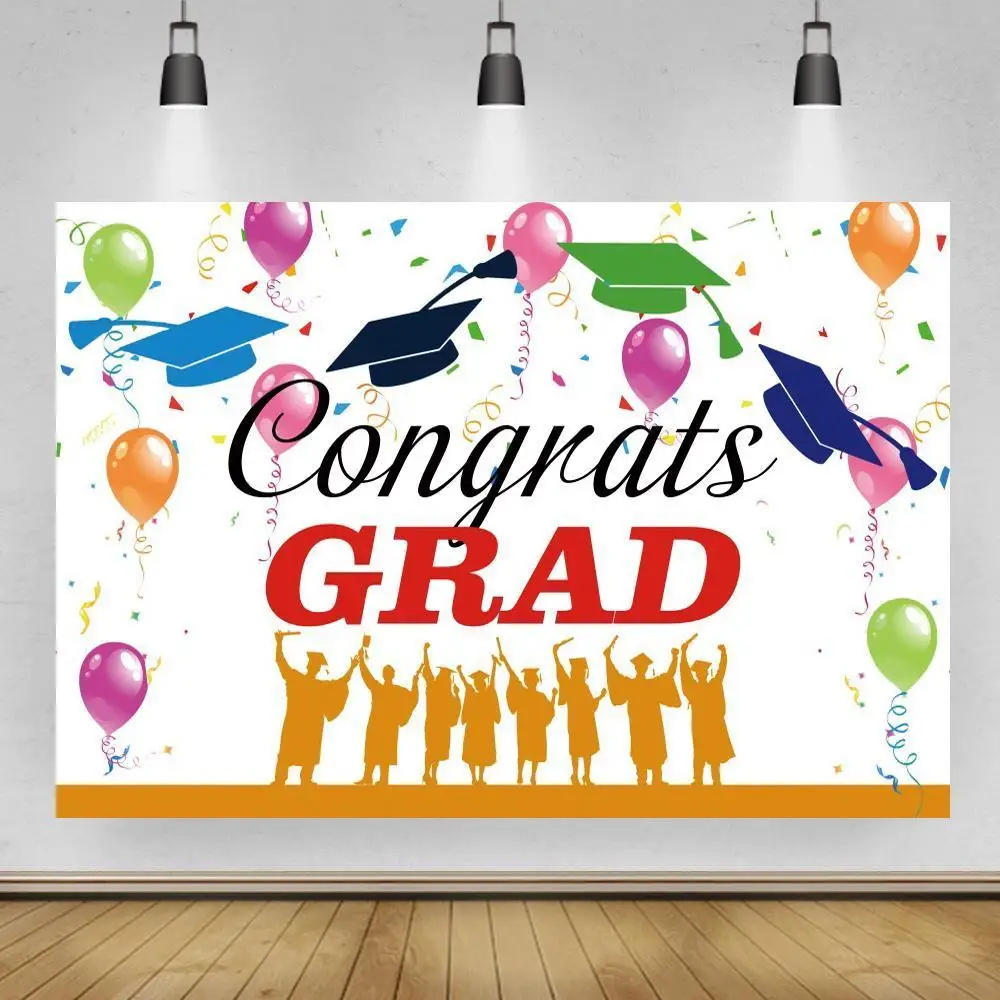 

Colorful Ribbons Balloons Celebration Ceremony Photo Background Congrates Grad College Portrait Photography Backdrops