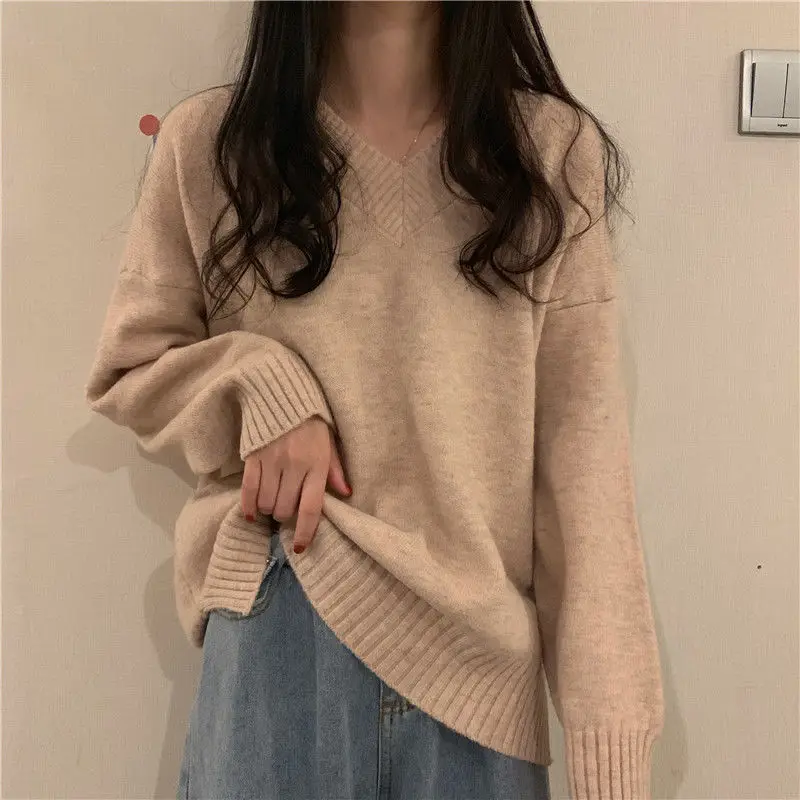 Pullovers Women Daily BF Female Sweater V-Neck Sweet Classic Pure Simple Basic Ulzzang College Knitted Long Sleeve Soft Hot Sale | Женская