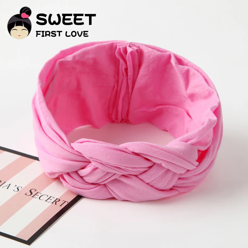 Новинка плетеные нейлоновые банты однотонные широкие повязки на голову мягкий