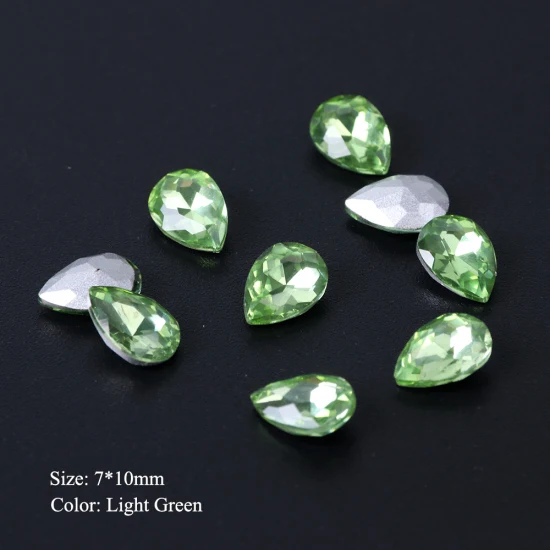Light Green 7x10mm 10 шт. Кристаллы Стразы для ногтей Блеск капли воды украшения для ногтей 3D стеклянный камень драгоценный камень плоская задняя сторона поддельные ювелирные изделия с алмазами TR896 - Цвет: Light Green 7x10mm