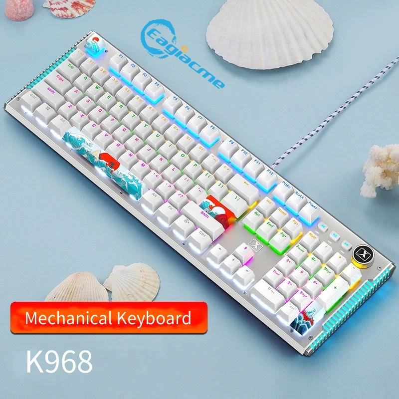 

Механическая игровая клавиатура с 108 клавишами и боковым освещением, голубой переключатель для геймеров, USB Проводная клавиатура для ПК/ноу...