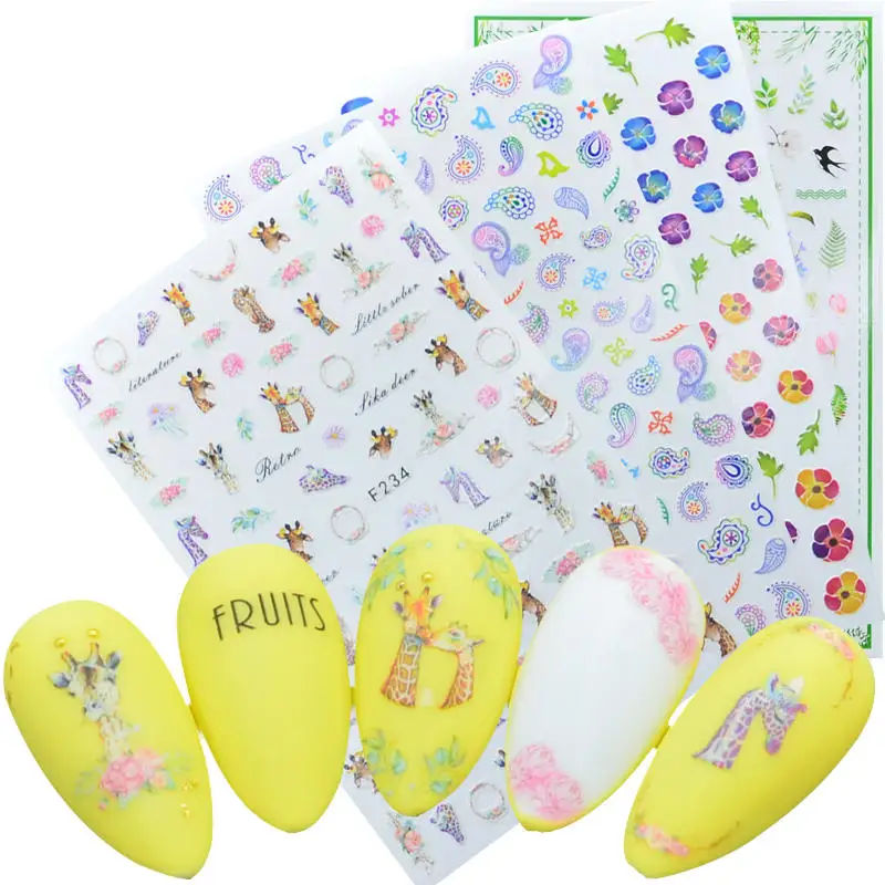 

1 sheet 3D Nail Art Adhesive Sticker Super Cute Alien Giraffe Fruit Dessert Pattern Decals for Nail Art Decoration Manicure