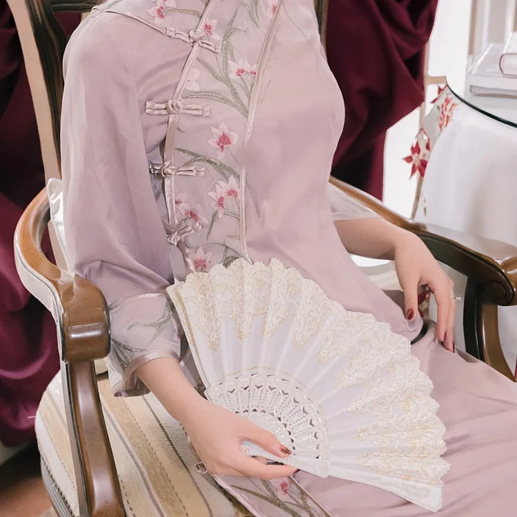 

2021 New Spring Dress Retro Republican Style Improved Hanfu Cheongsam Long Dress Women Chinese Style Qipao Cotton