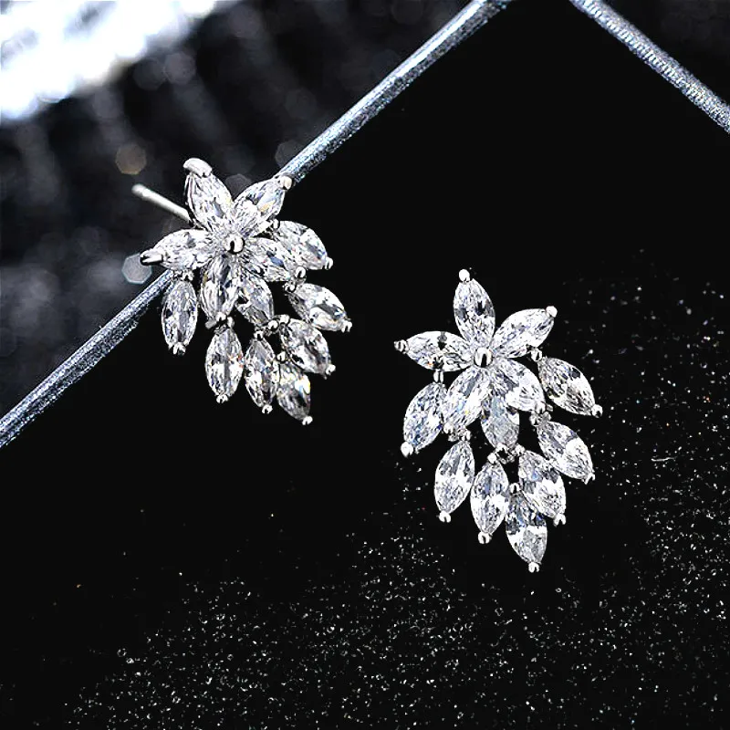 Flower Shaped Earrings White Gold Color Top Quality Cubic Zircon Stud For Women Dinner Wedding Fashion Jewelry CEP558 | Украшения и