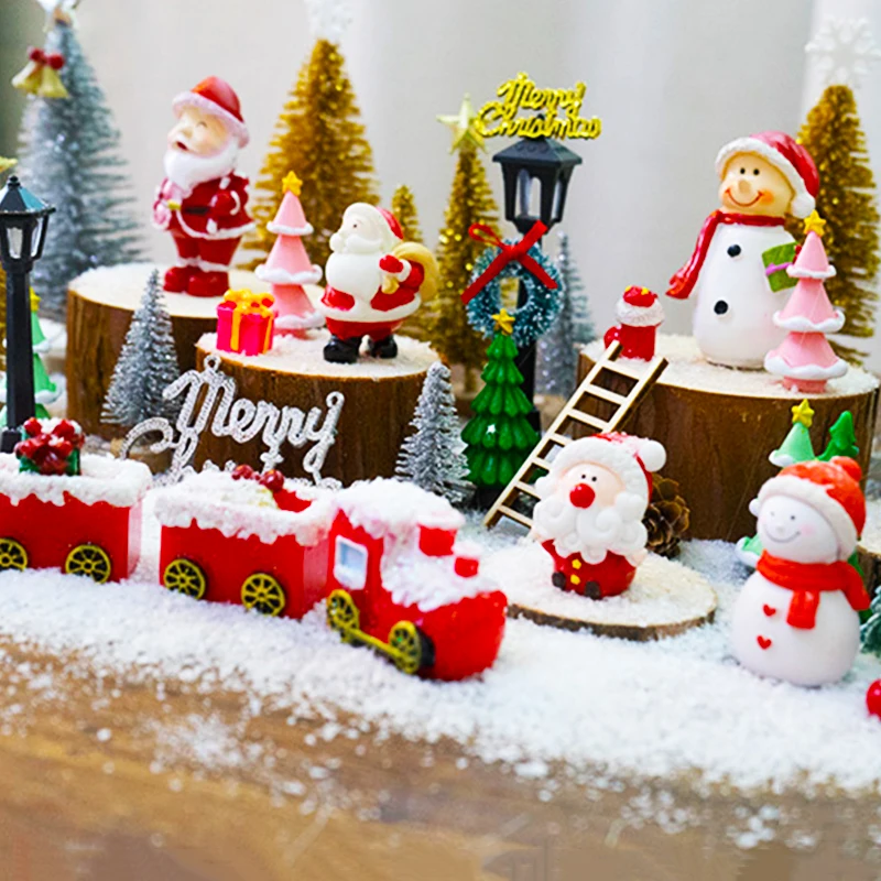 Мини Санта Клаус снеговик поезд золотой серебряный Рождественское дерево микро