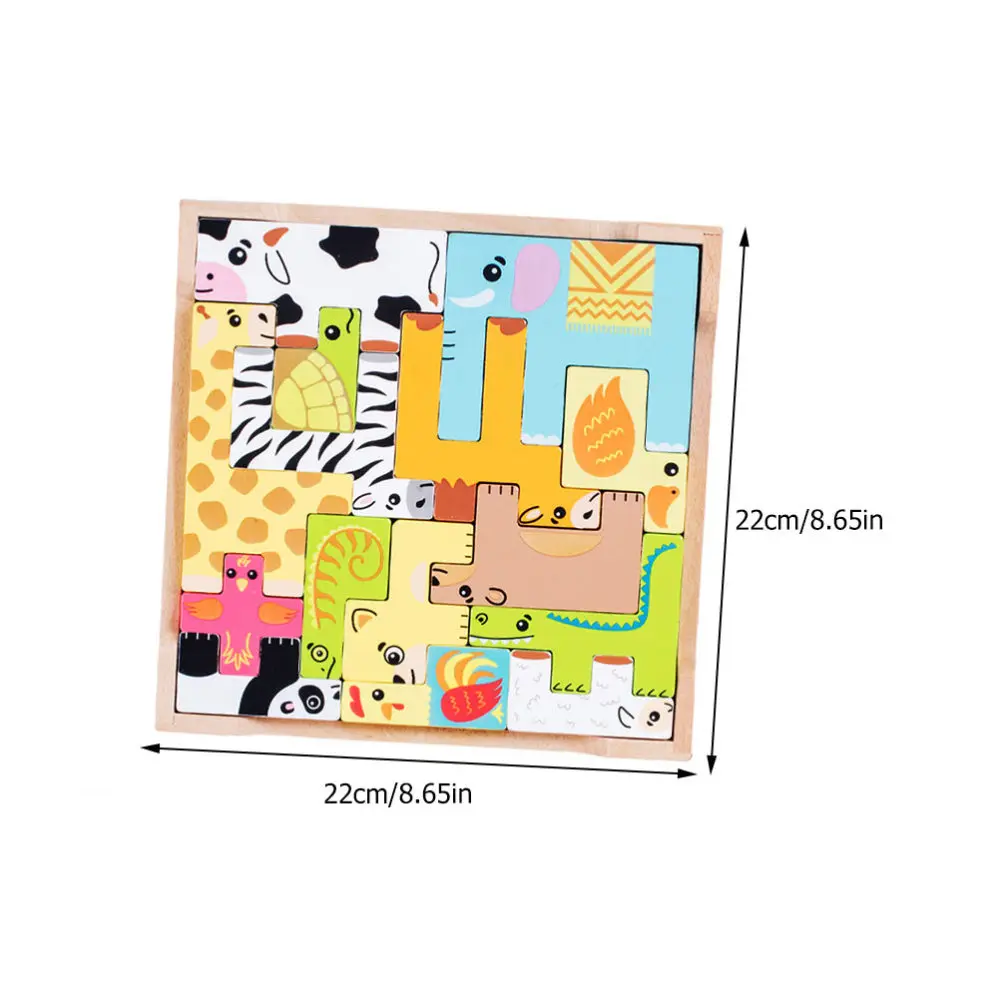 

1pc Wooden Animal Jigsaw Puzzles Kids Educational Plaything Cartoon 3D Puzzles