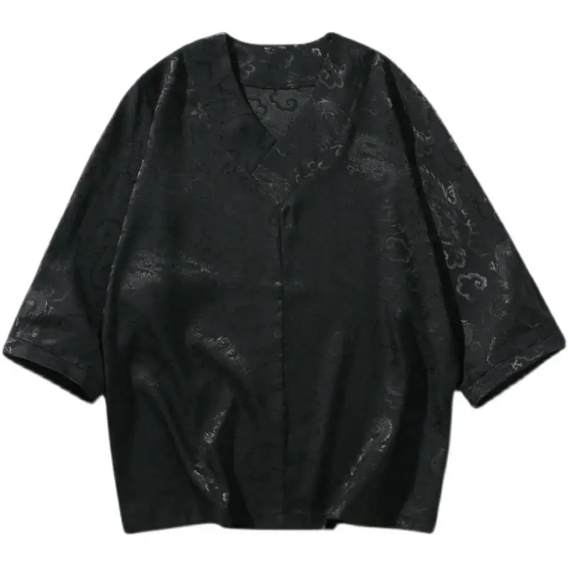 

Chinese style men's ultra-thin ice silk T-shirt short sleeve seven-point sleeve summer national tide loose half sleeve top